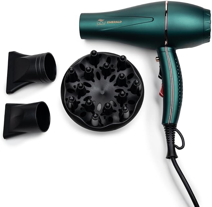 JaDy Emerald – Phon Professionale 2000W con Diffusore | Asciugacapelli Ionico Anti-Crespo, Potente, Silenzioso e Leggero