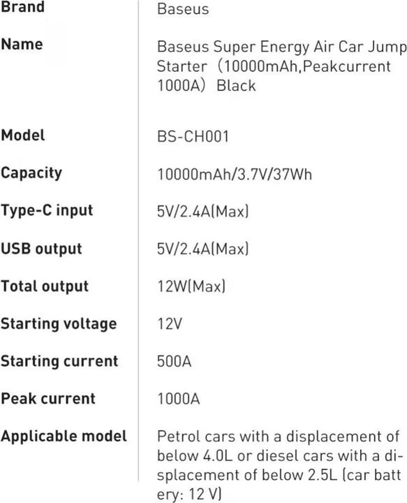 Baseus Super Energy Car Jump Starter
