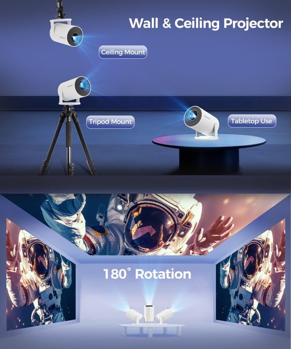 Mini Proiettore 4K Supporta, Smart Projector 5G WiFi 6 BT 5.4, Mini Proiettore Full HD 1080P Supporta 200ANSI 8000L