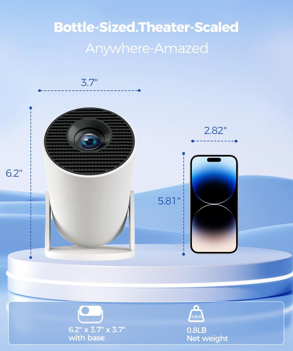 Mini Proiettore 4K Supporta, Smart Projector 5G WiFi 6 BT 5.4, Mini Proiettore Full HD 1080P Supporta 200ANSI 8000L