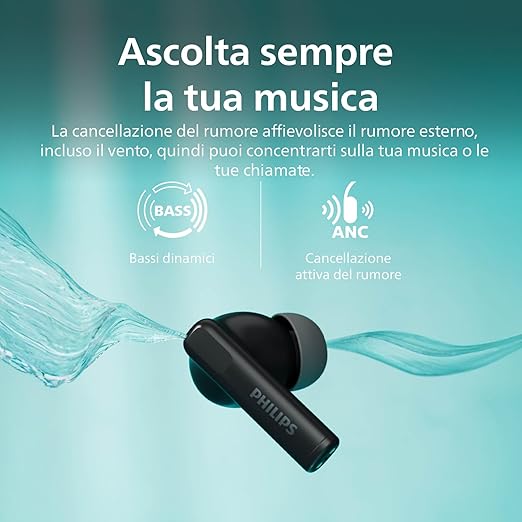 Philips TAT2520BK Cuffie Bluetooth True Wireless In-Ear con canc. del rumore