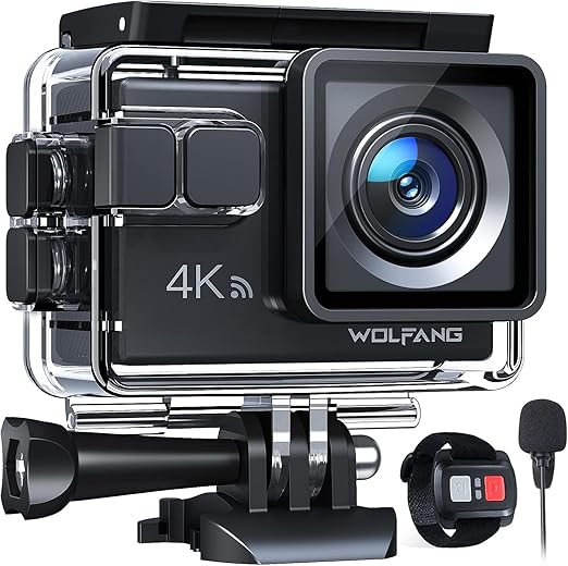 WOLFANG Action Cam GA100 4K 30FPS, 20MP WiFi PC Camera,