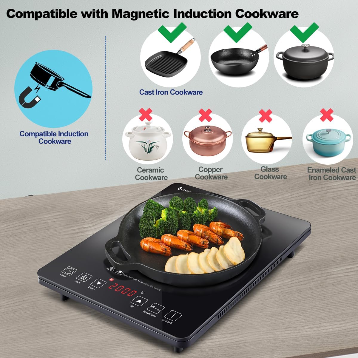 AMZCHEF Piano cottura a induzione singolo 2000W