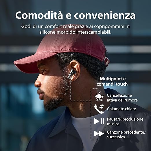 Philips TAT2520BK Cuffie Bluetooth True Wireless In-Ear con canc. del rumore
