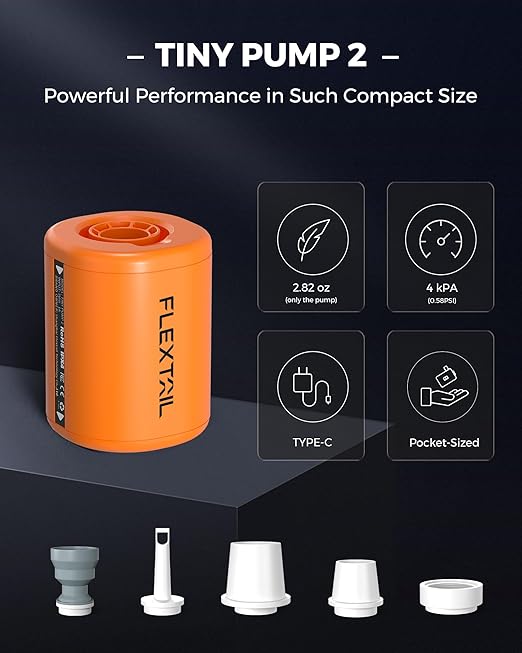 FLEXTAILGEAR TINY PUMP 2/2X, Pompa Elettrica Portatile da Campeggio, Pompa Sottovuoto, 4 kPa(180 L/min)