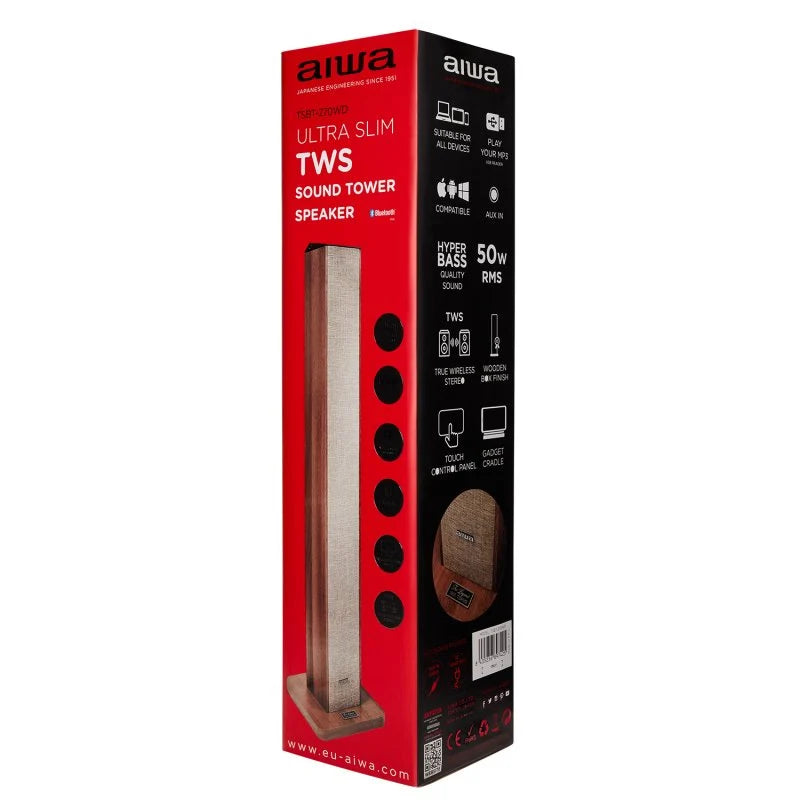 Aiwa TSBT-270 Bluetooth Speaker Sound Tower 50W Wood