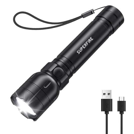 SuperFire Rechargeable LED Flashlight, 1200lm, Extremely Bright Torch